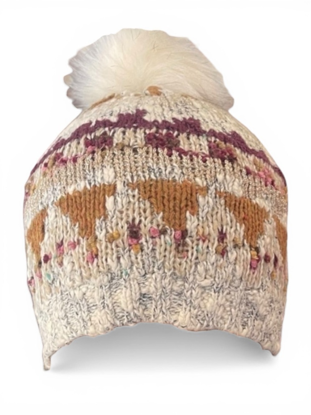 PRINCE and Fox Geometric Winter Tossel Cap Beanie with Soft Faux Fur Accent